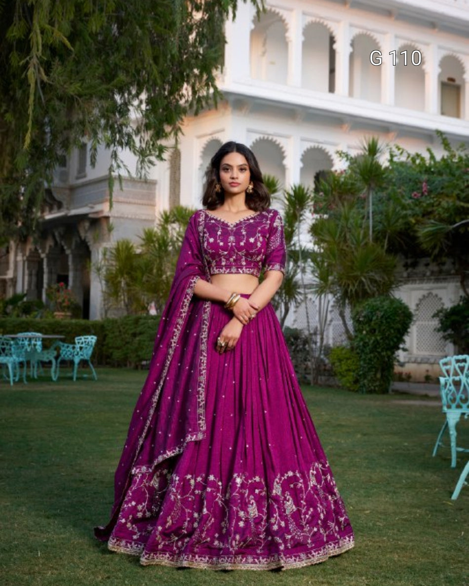 Vichitra Silk Lehenga with Sequins Embroidery Work – G 110