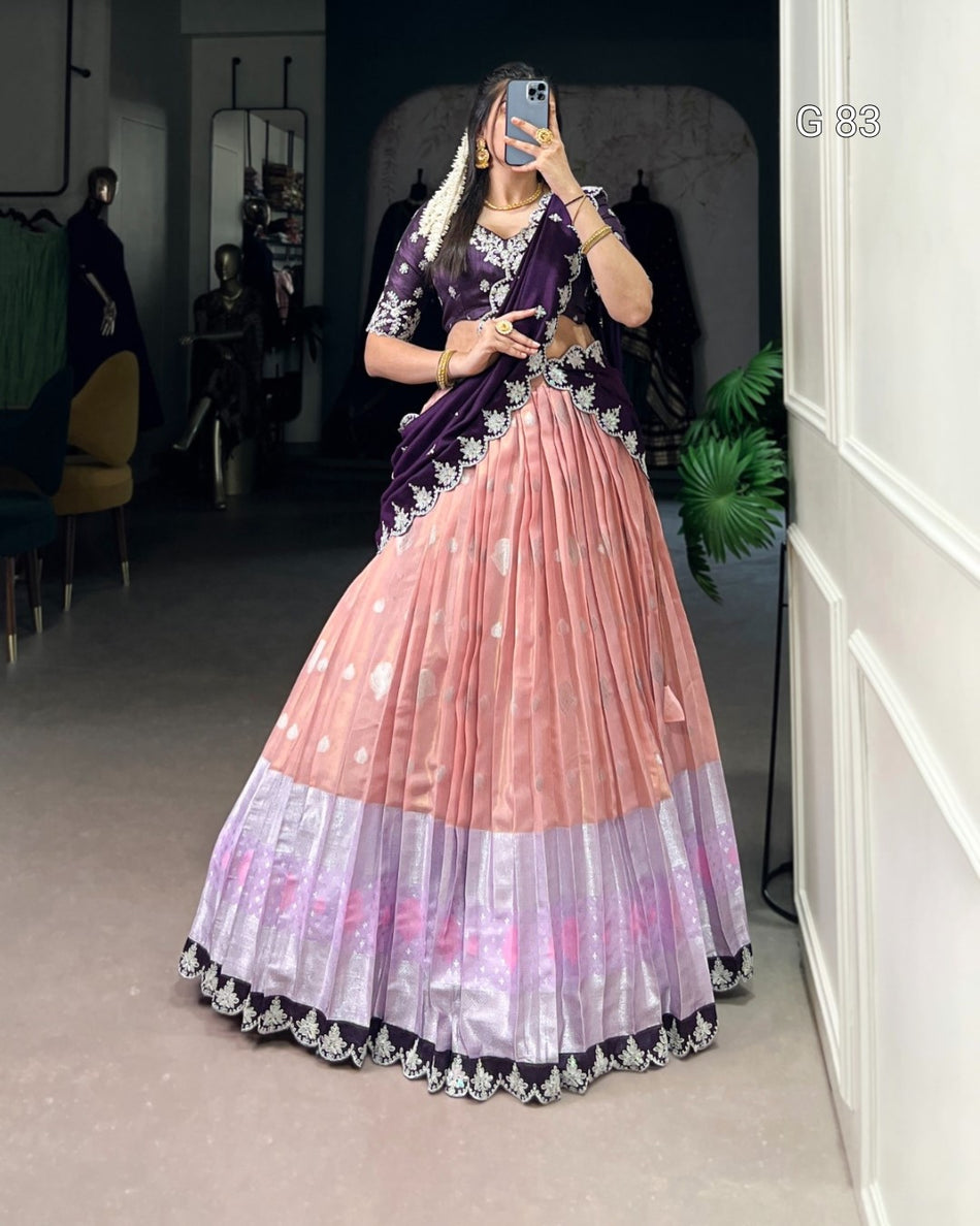 Zari Kota Lehenga with Sequins & Thread Embroidery Scallop Lace Border – G83
