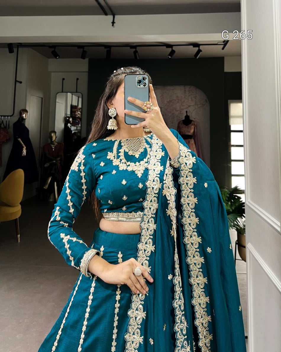 Sequins & Thread Embroidery Vichitra Silk Lehenga – G 265