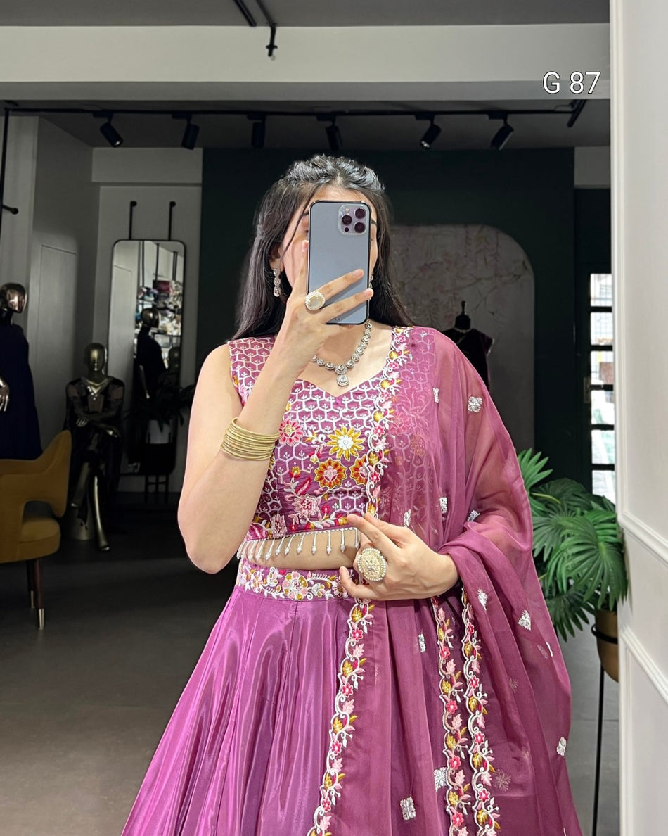 Silk Crepe Lehenga with Sequins & Thread Embroidery Work – G87