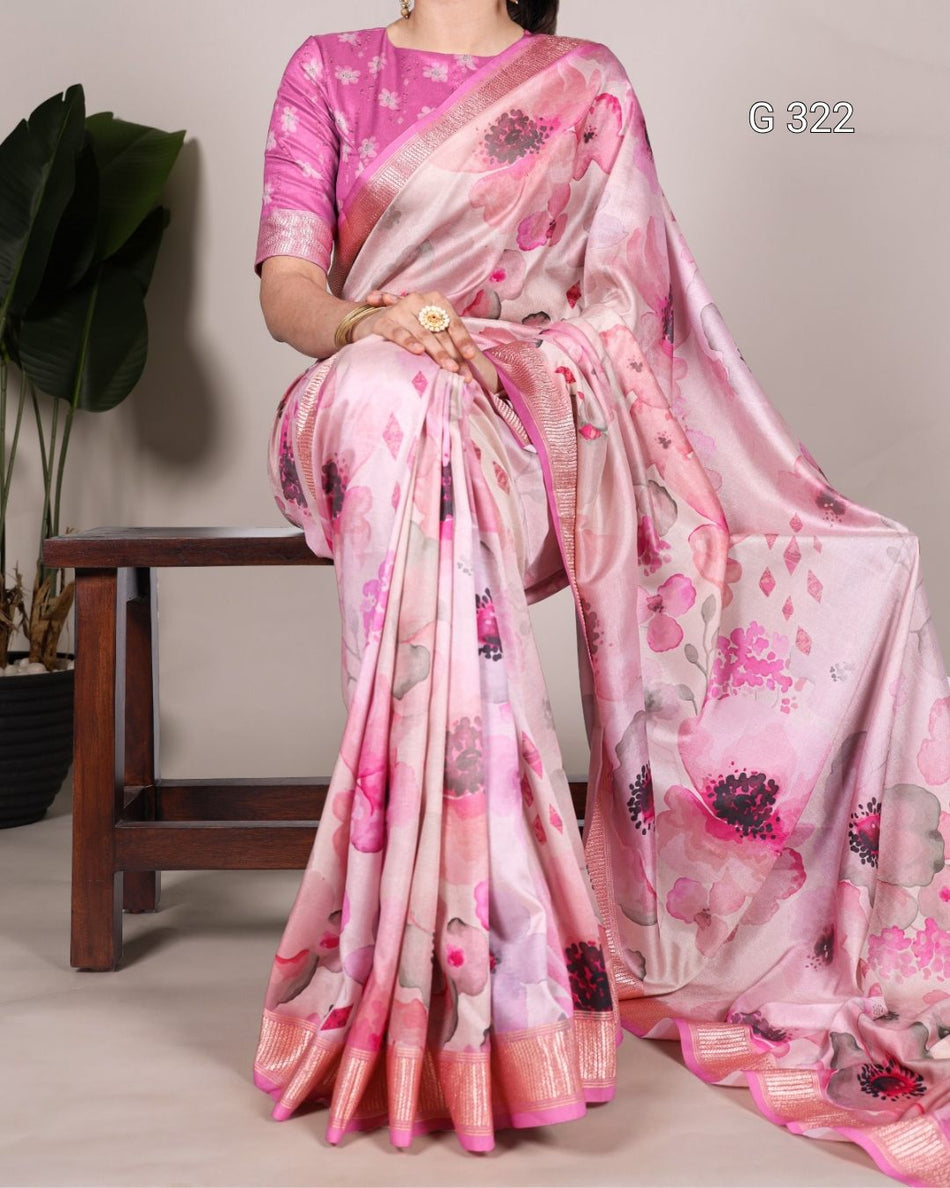 Tussar Silk Saree with Viscose Border & Printed Work – G322