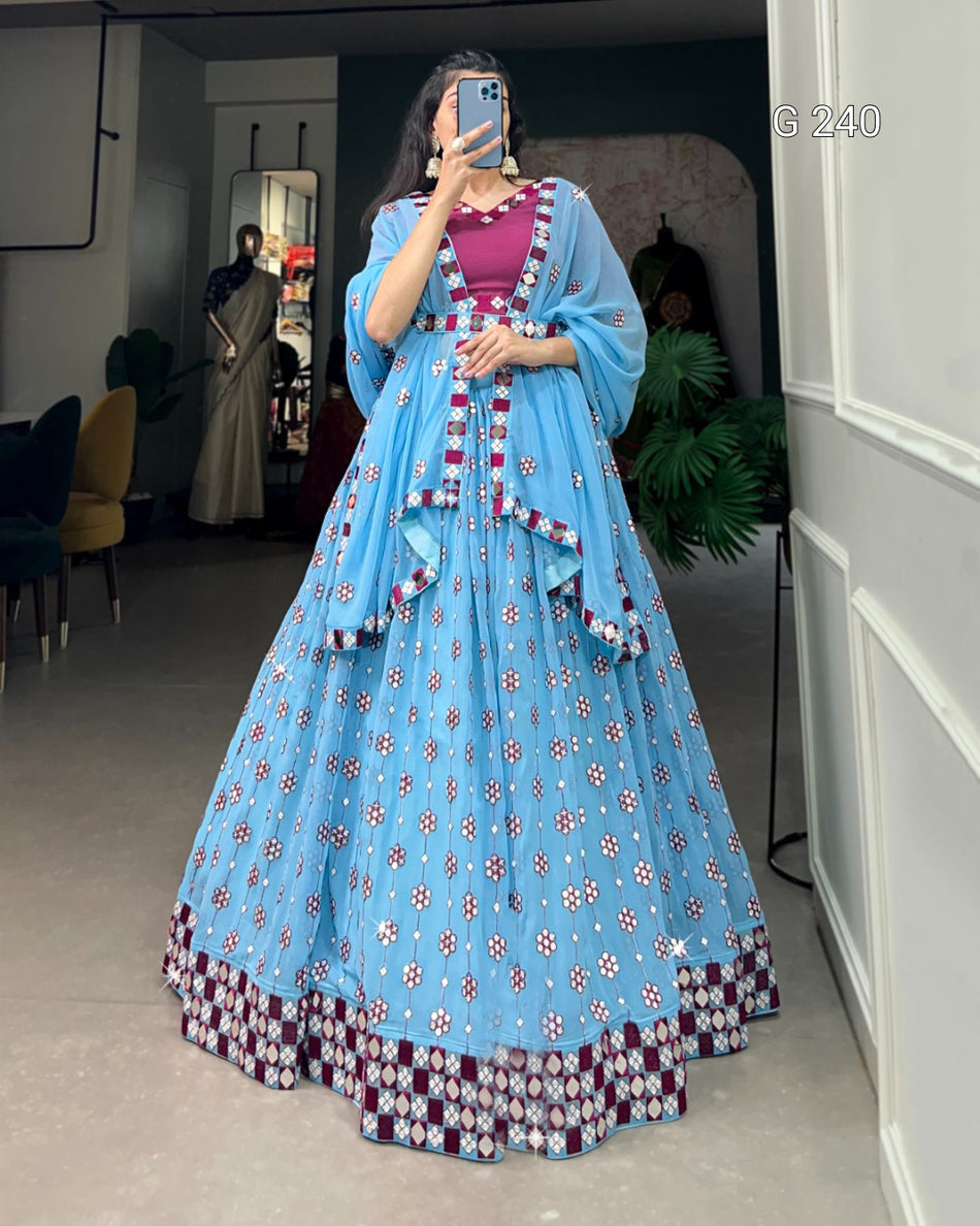 Sequins and Mirror Work Georgette Lehenga with Dupatta – G 240