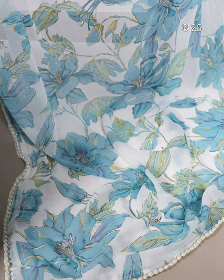 Floral fabric with blue flowers on a white background