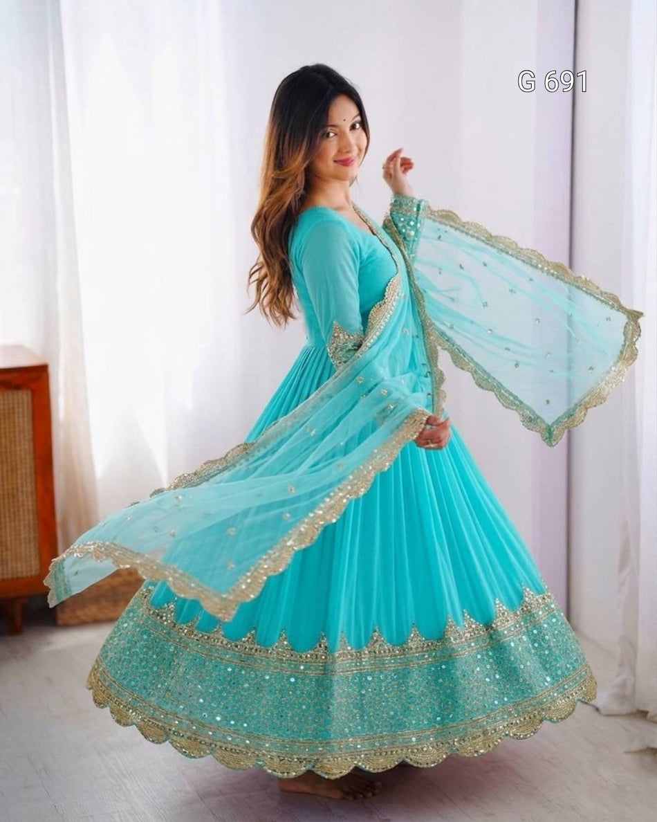 Luxurious Sequence Work Anarkali with Ethnic Charm - G 691  Sky Blue