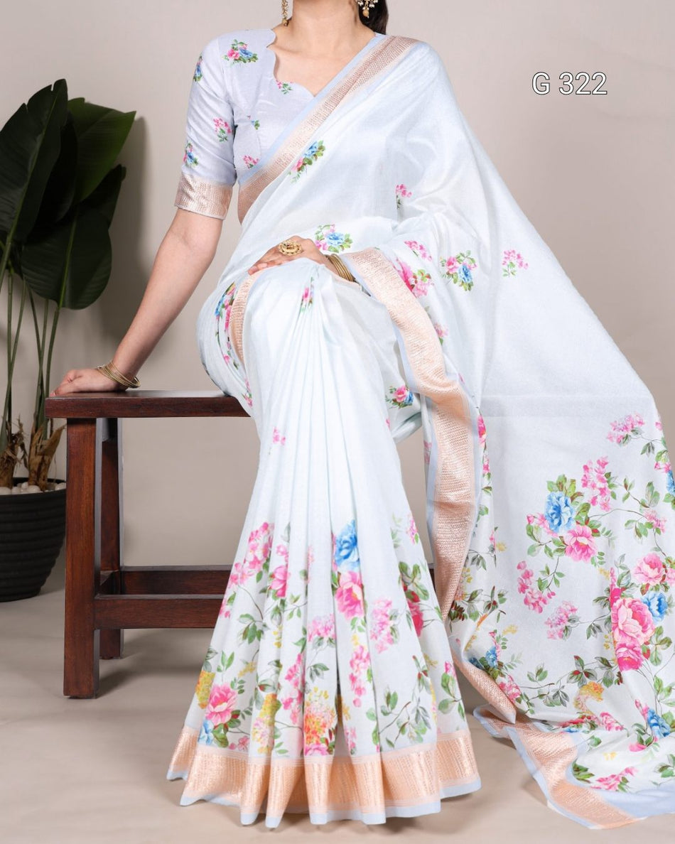 Tussar Silk Saree with Viscose Border & Printed Work – G322