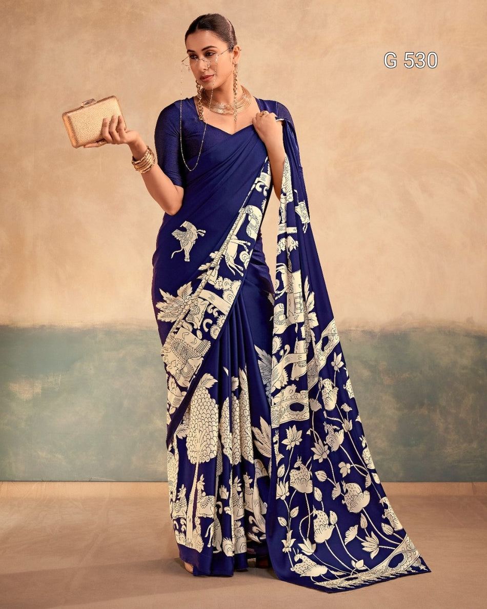 Stylish Kalamkari Satin Sarees with Timeless Appeal -  G 530