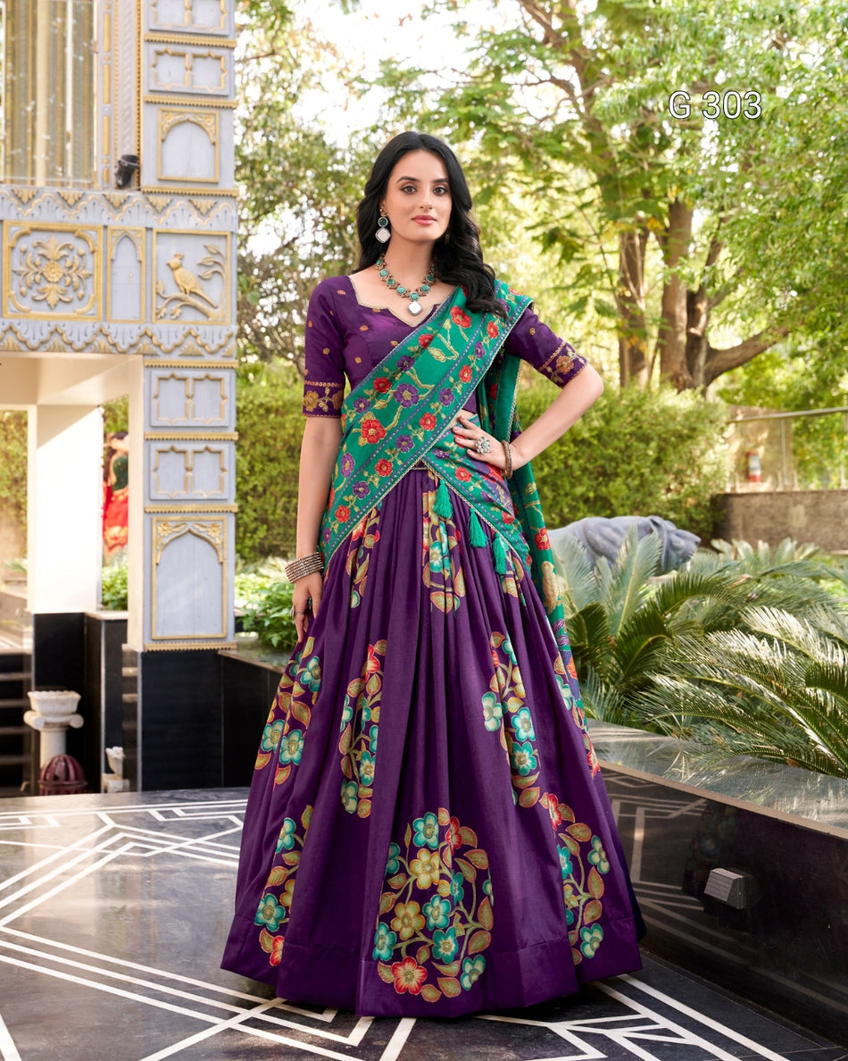 Tasar Silk Lehenga with Printed & Foil Work – G 303