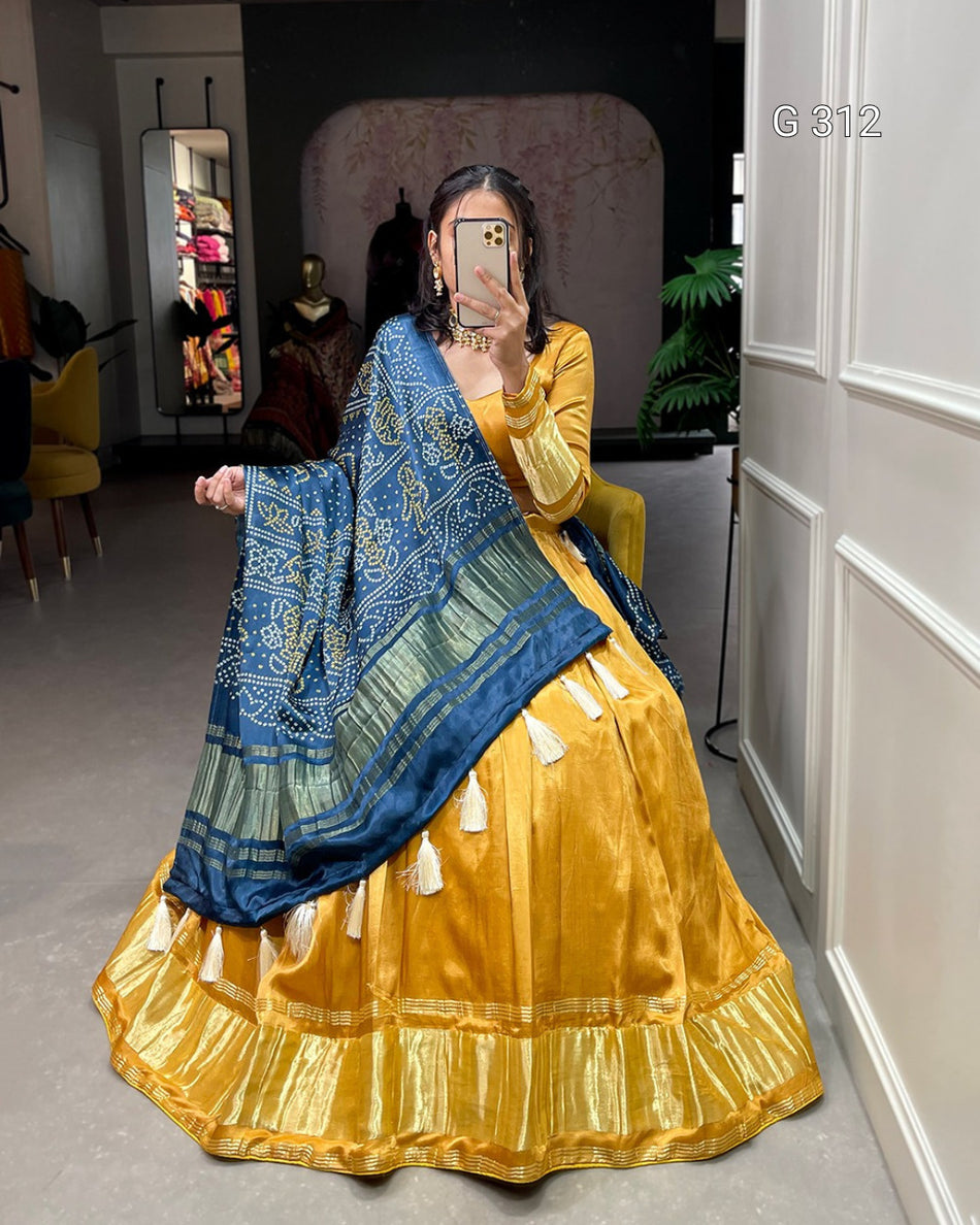 Gaji Silk Lehenga with Dyeing & Lagdi Patta Work – G 312