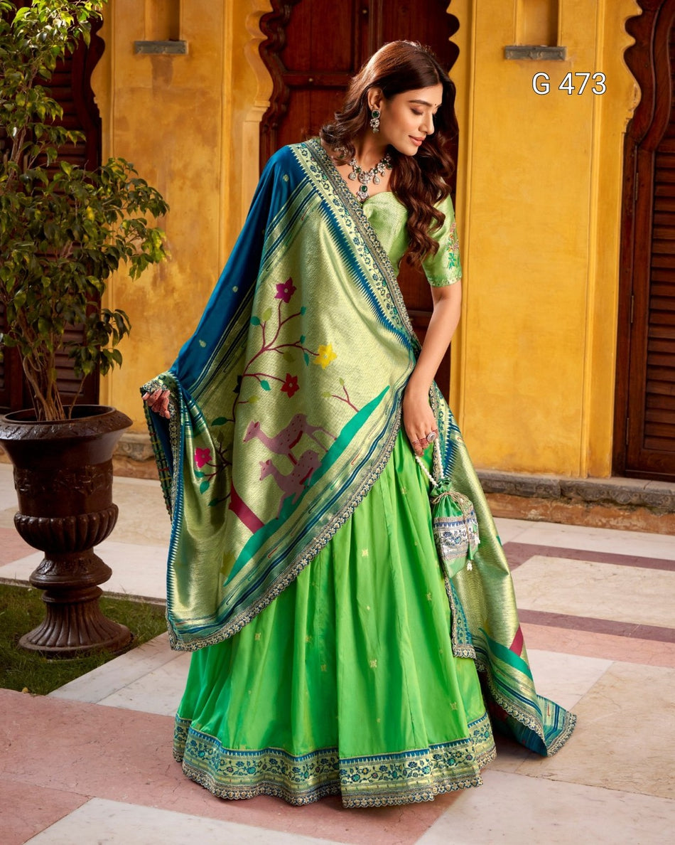 Elegant Green Lehenga with Zari and Lace Border - G 473