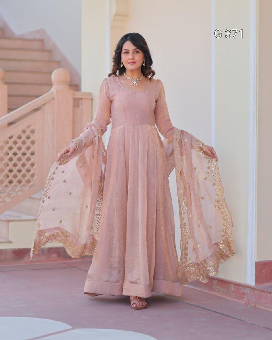 Premium Silk Chiffon Gown with Sequins & Zari Embroidery – G 371