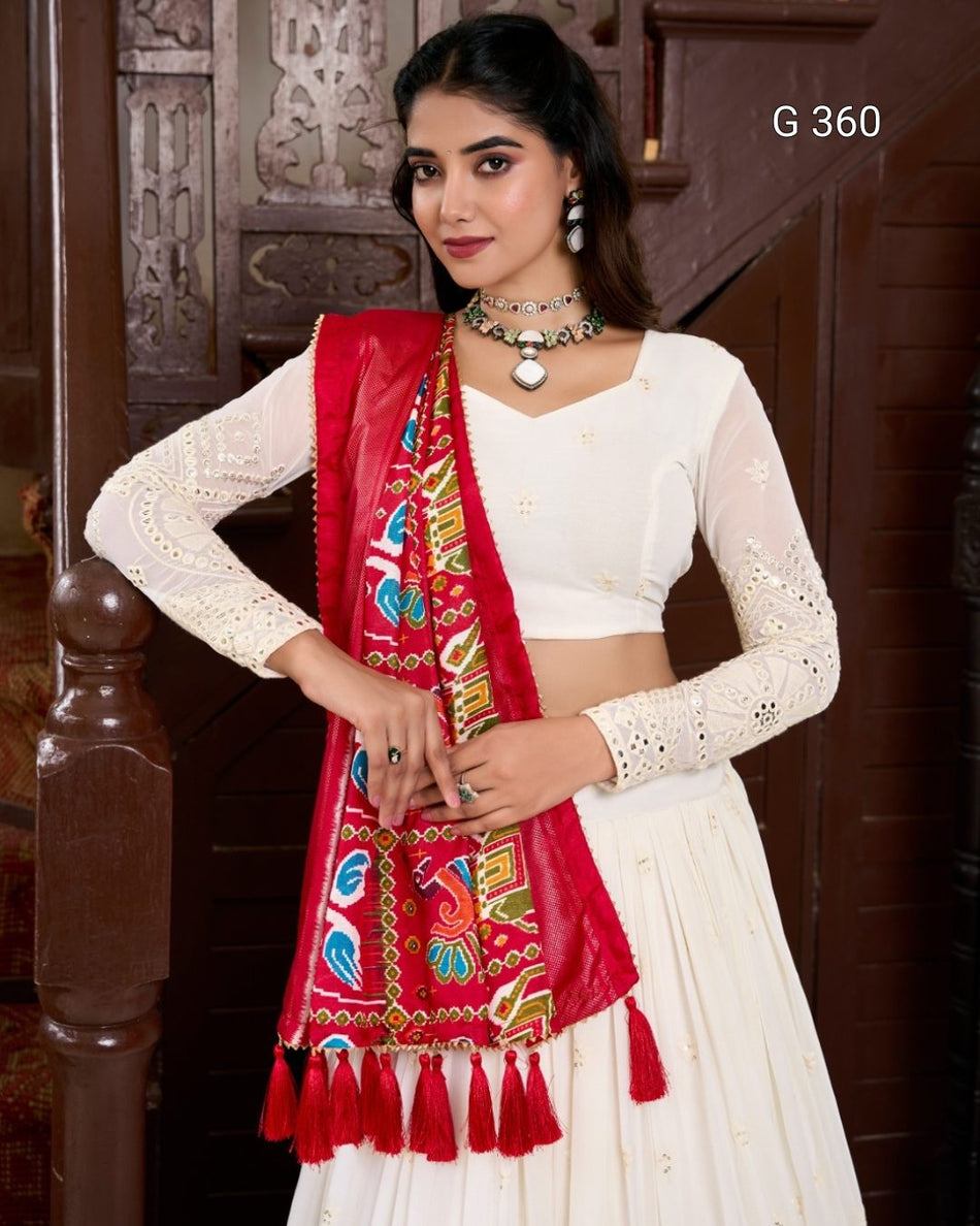 Georgette Lehenga with Lucknowi Paper Mirror Work – G 360