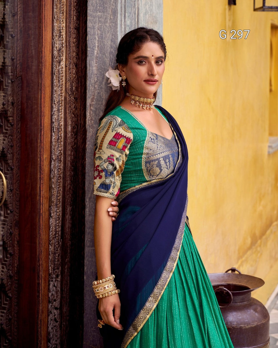 Kalamkari Printed Poly Chanderi Lehenga with Zari Weaving Work – G 297