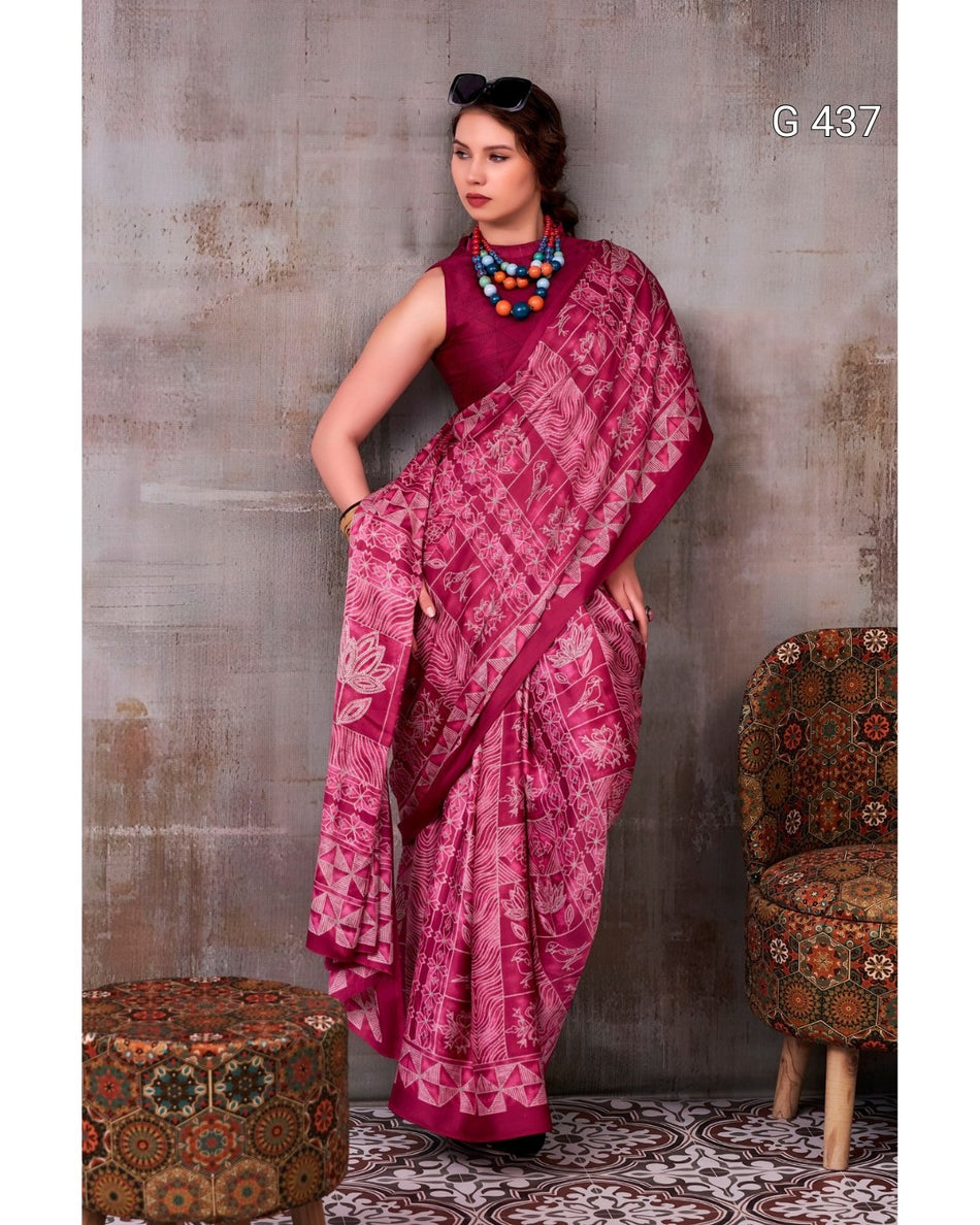 Classic Printed Satin Sarees with Elegant Drapes - G 437