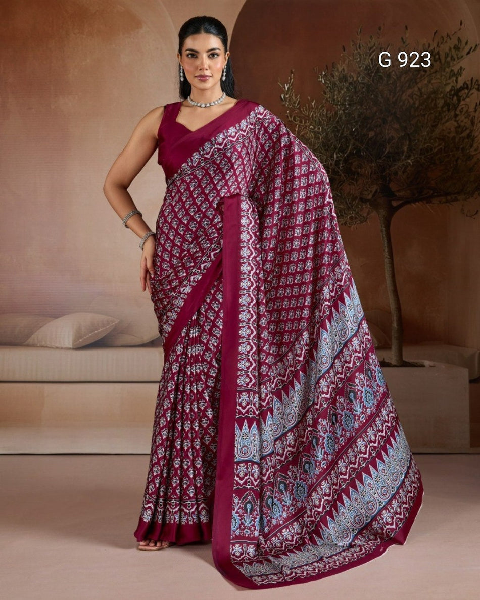Women's Traditional Ajrakh Ethnic Saree - G 923