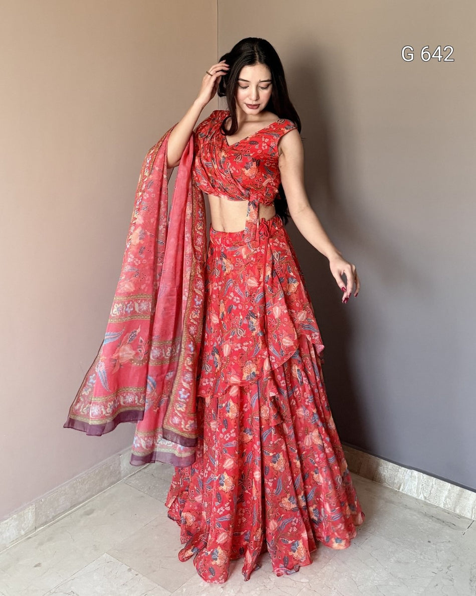 Elegant Red Floral Lehenga for Romantic Celebrations G 642