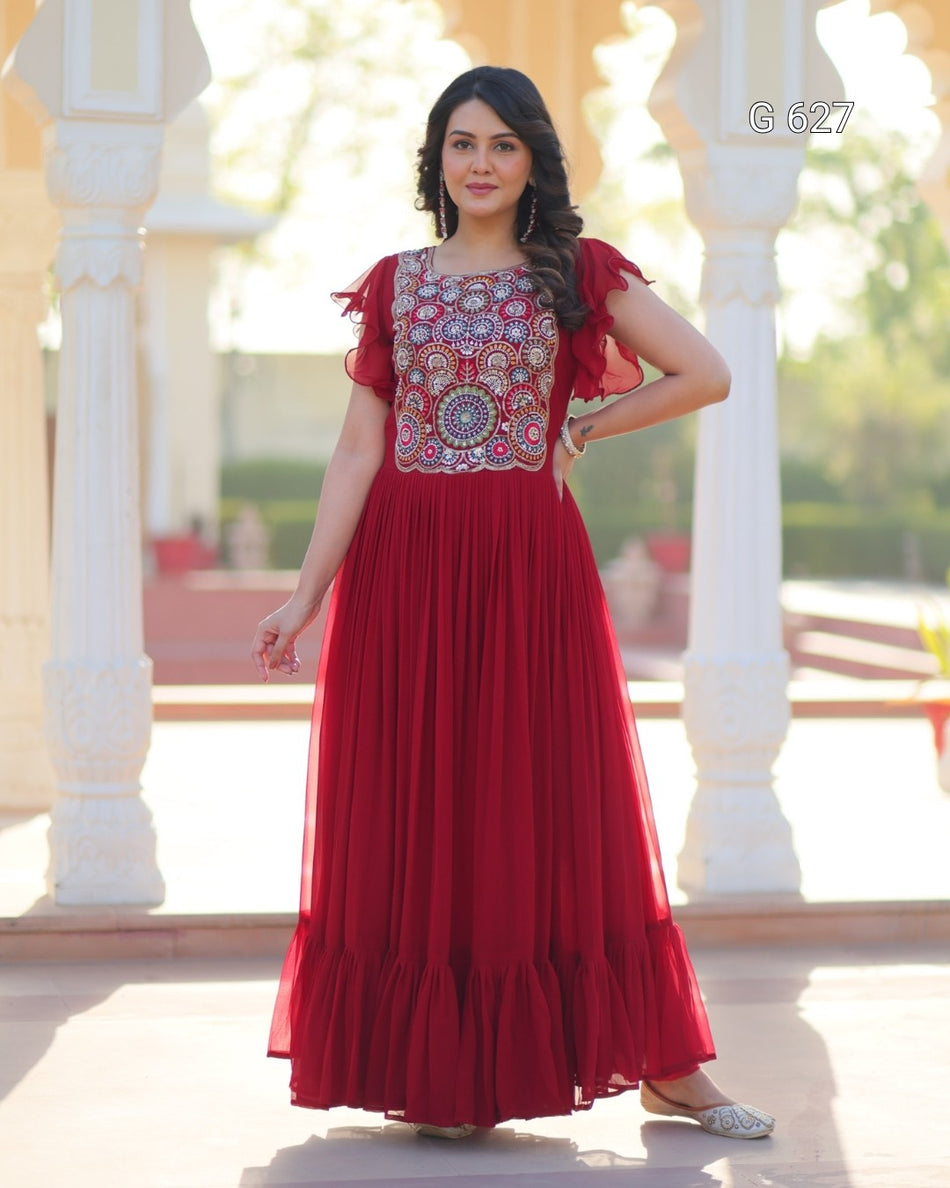 Premium Purple Maroon Gown with Sequins Embroidery - G627
