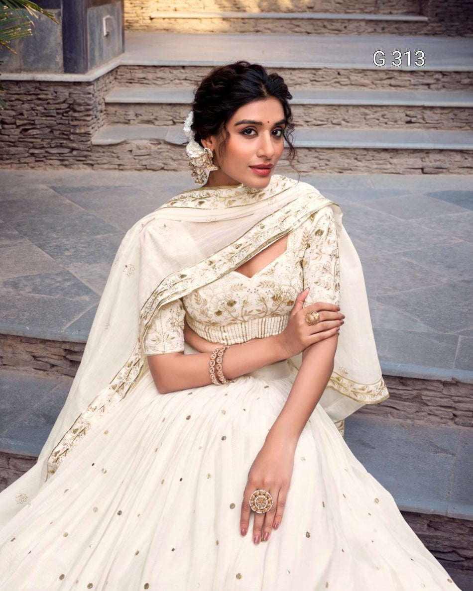 Silver Glosy Lehenga with Sequins & Foil Work – G 313