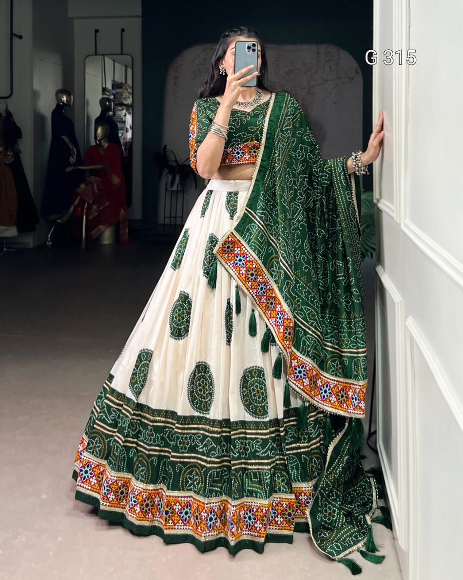 Bandhej Print Tasar Silk Lehenga with Gamthi Work – G315
