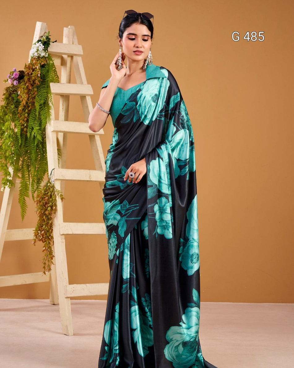 Beautiful Floral Satin Sarees with Elegant Look - G 485