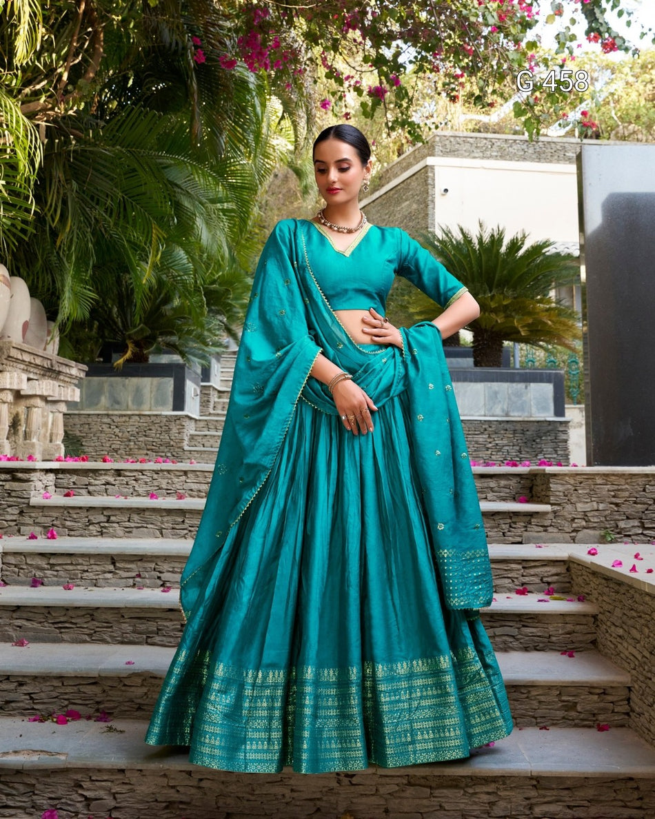 Pure Chanderi Lehenga with Zari Border Dupatta - G 458