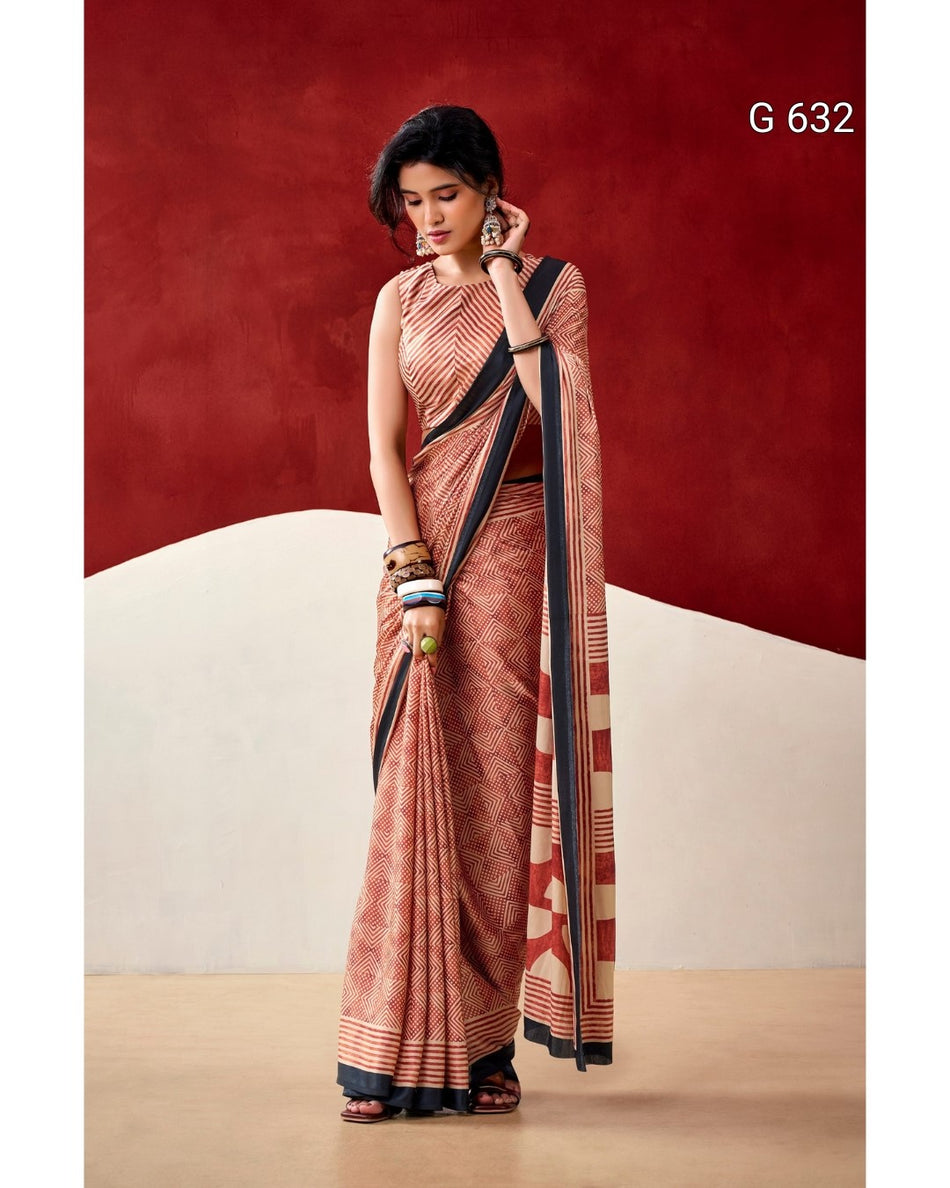 Soft Dull Satin Saree with Fancy Prints - G 632