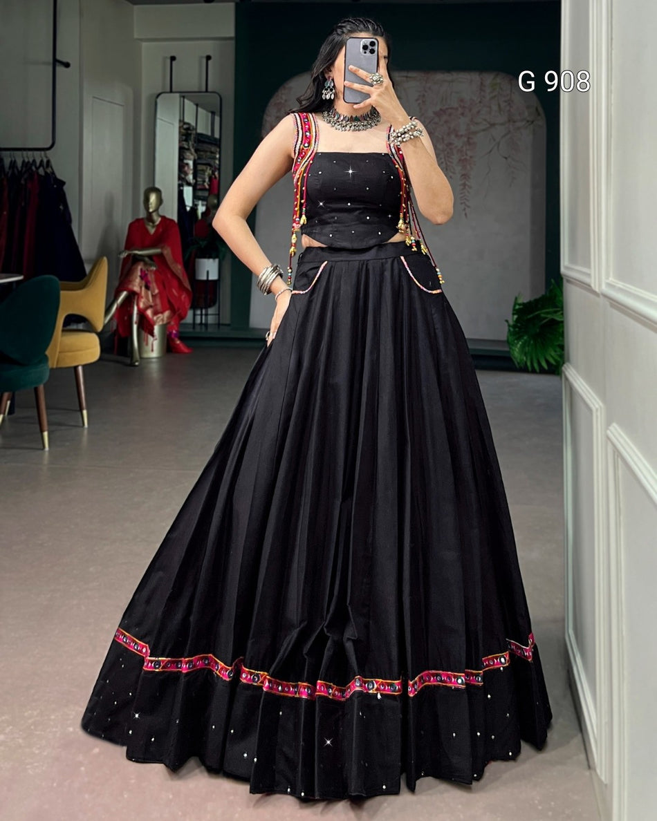 Navratri Mirror Work Cotton Lehenga Collection - G 908