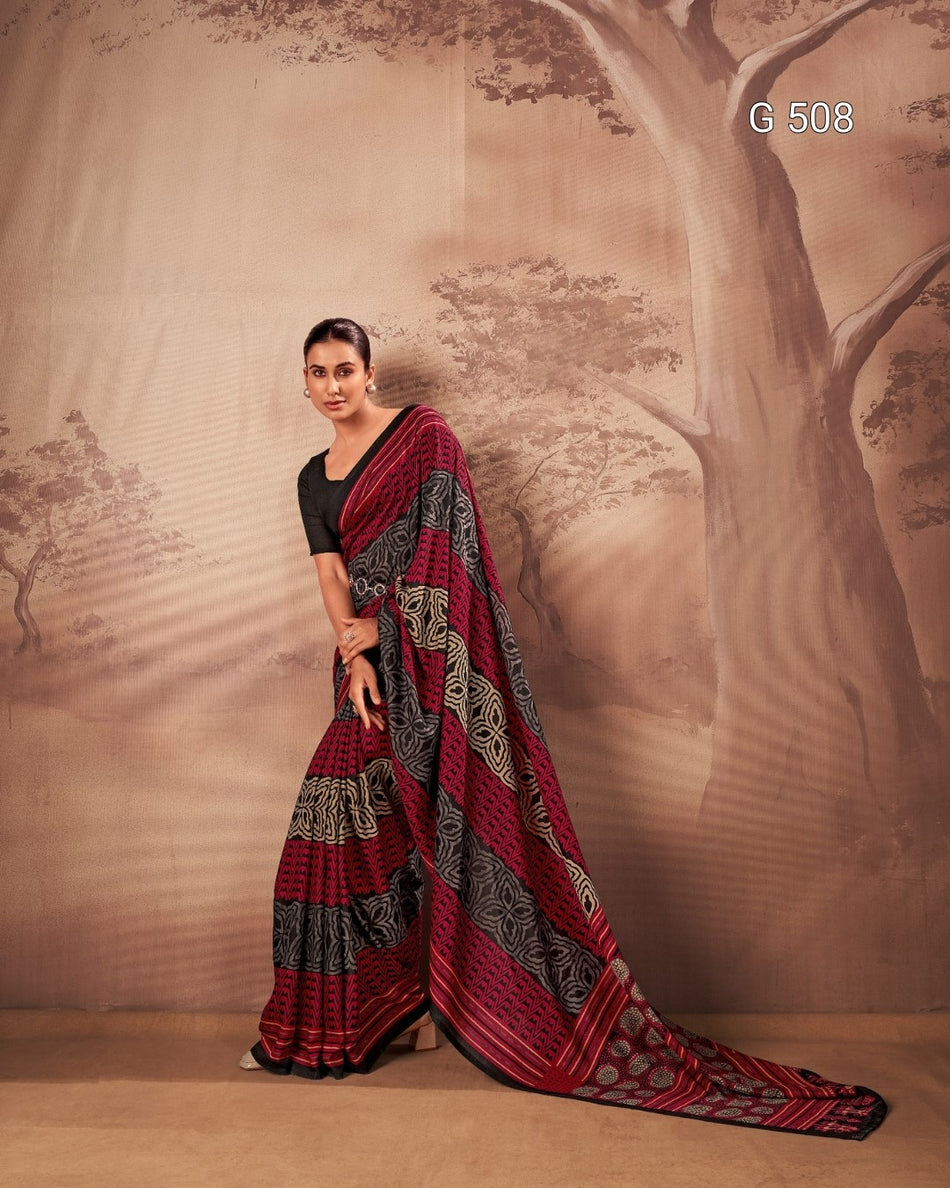 Beautiful Poly Mal Cotton Sarees with Printed Elegance - G 508