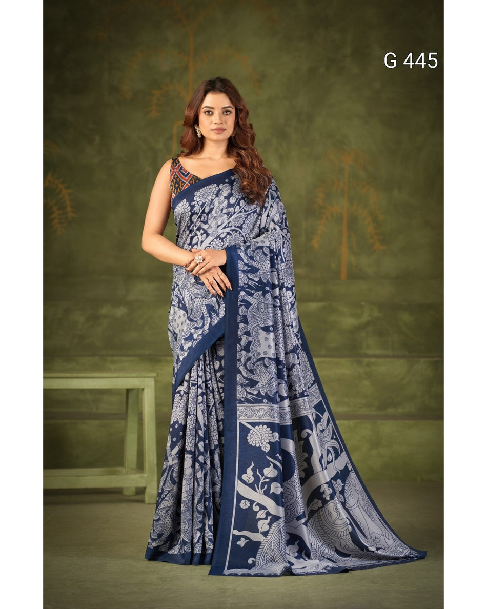 Kalamkari Print Tasar Sarees with Stylish Blouse - G 445