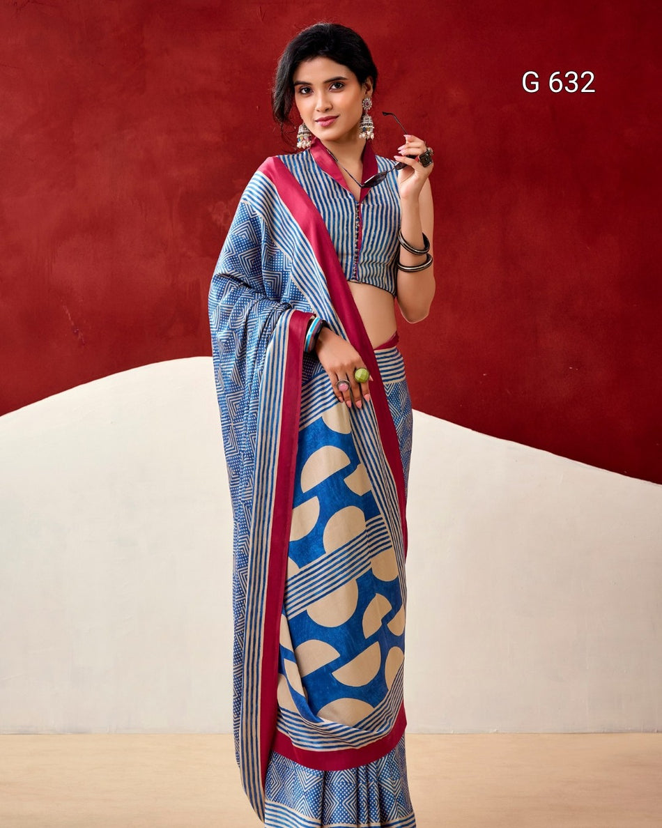Soft Dull Satin Saree with Fancy Prints - G632