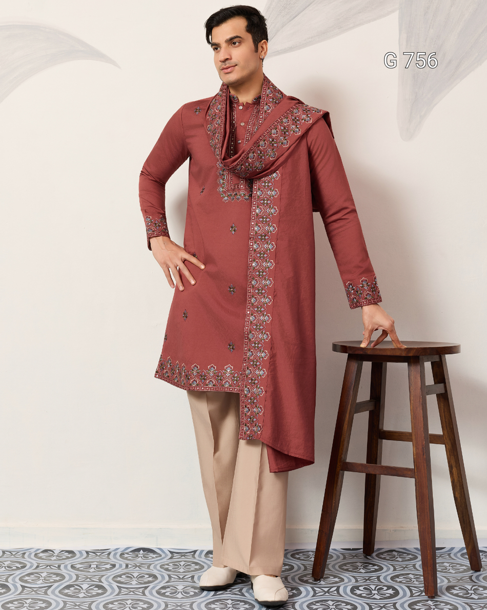 Designer Men's Kurta & Dupatta Set | Viscose Silk Festive Collection -G 756