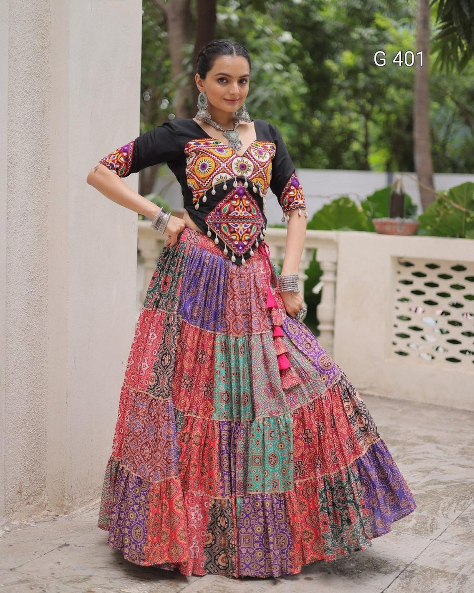 Cotton Printed Lehenga with Kutchi Gamthi Embroidered Top – G 401