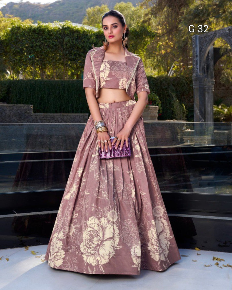 Floral Print Tussar Silk Lehenga – G 32