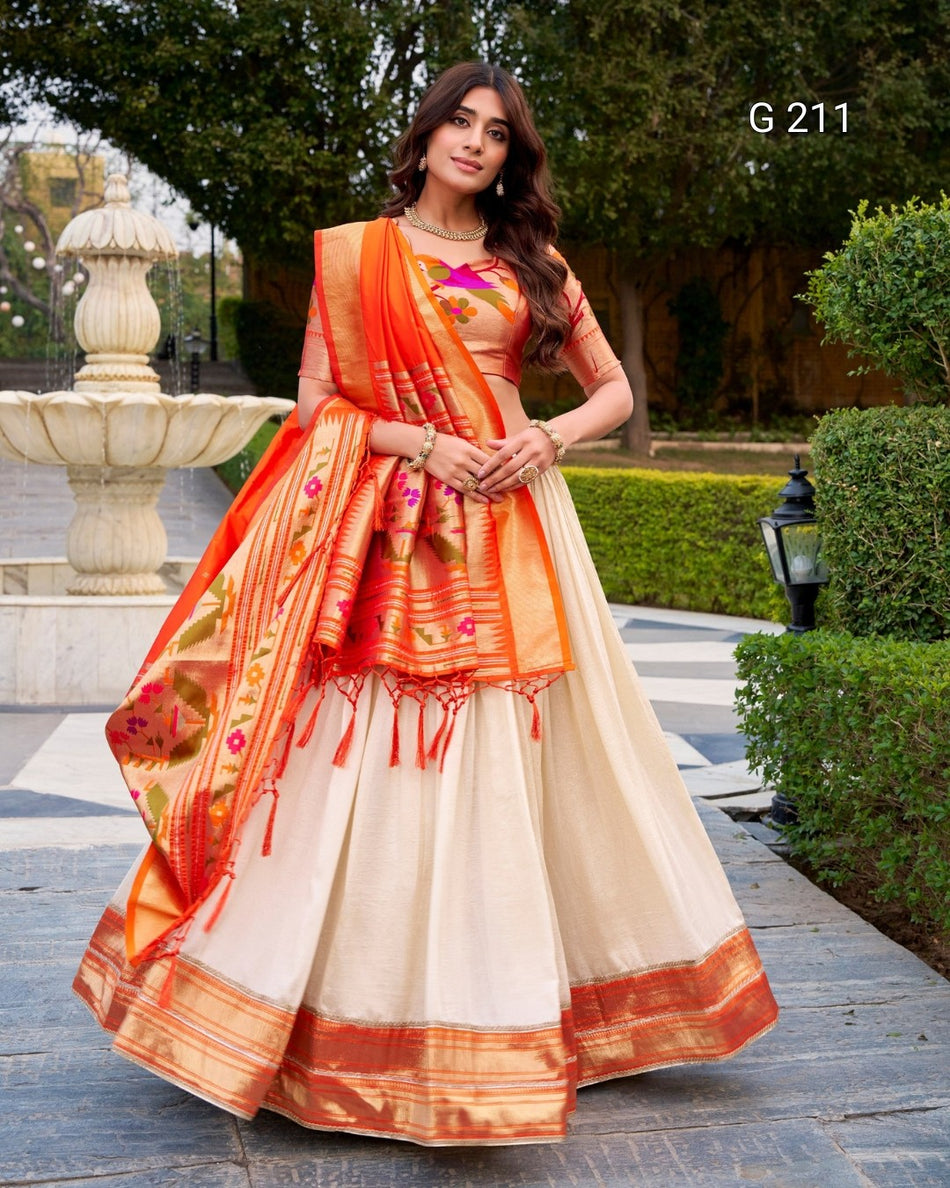 Zari Weaving Vichitra Silk Lehenga with Lace Border – G 211