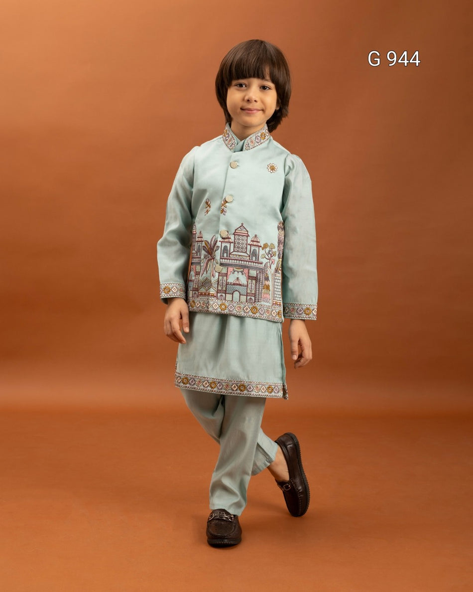 Traditional Kids Kurta Pajama with Koti - G 944