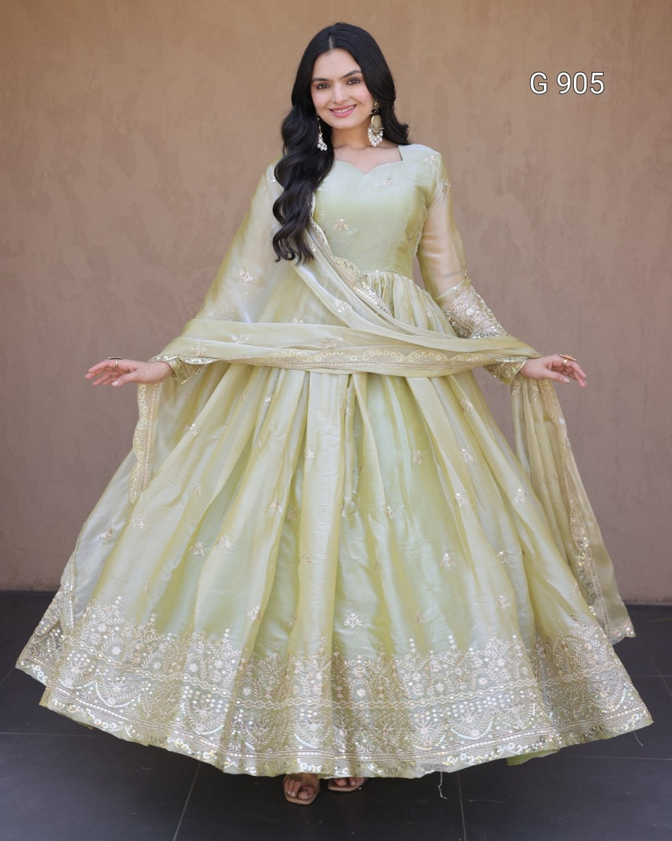 Designer Sequins Silk Gown for Women - G 905