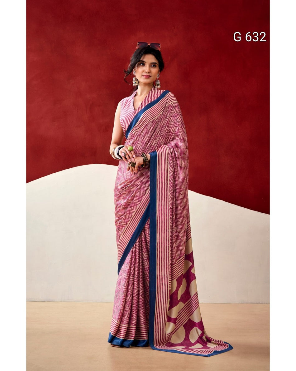 Soft Dull Satin Saree with Fancy Prints - G 632