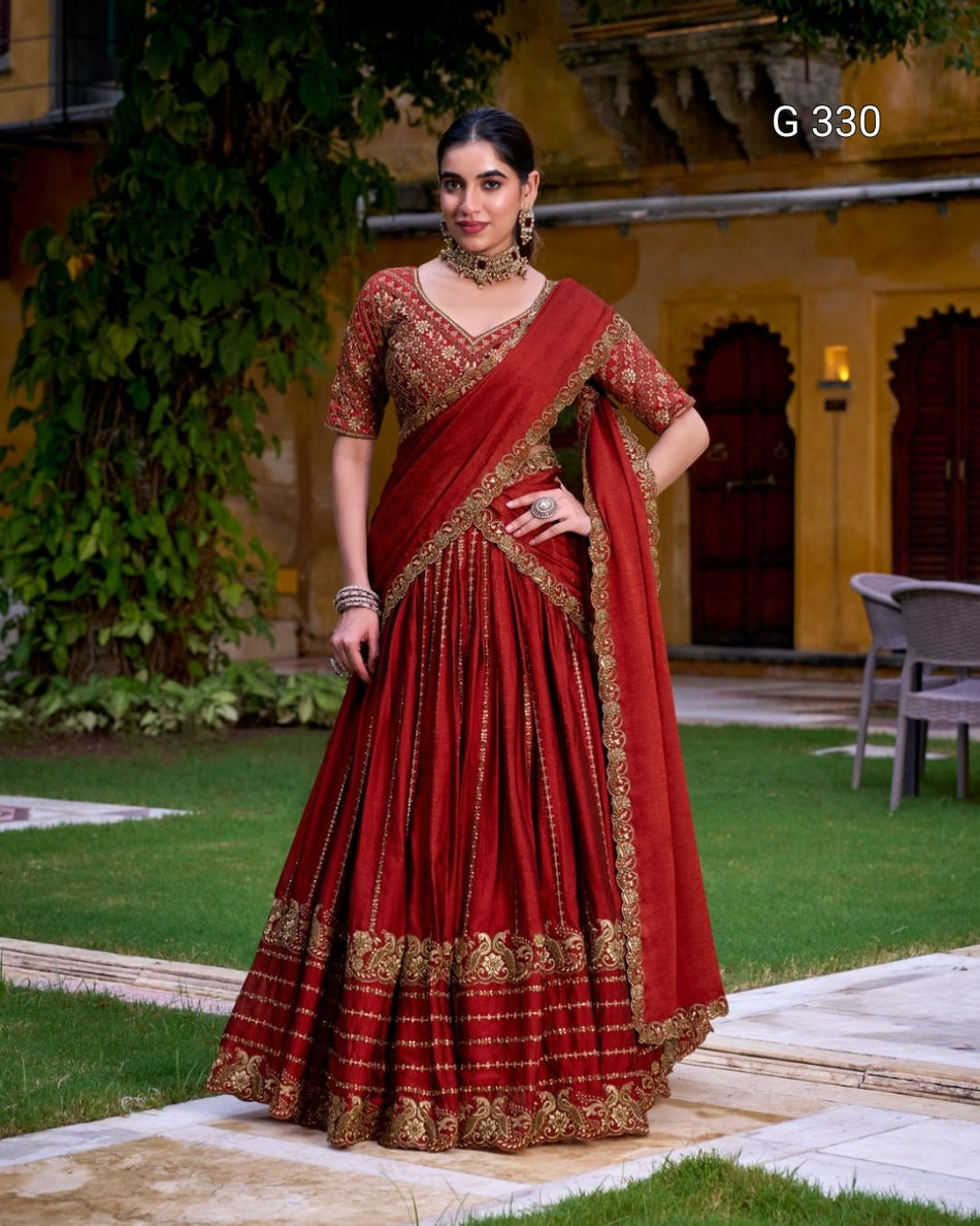 Rangoli Crush Lehenga with Sequins & Thread Embroidery – G 330
