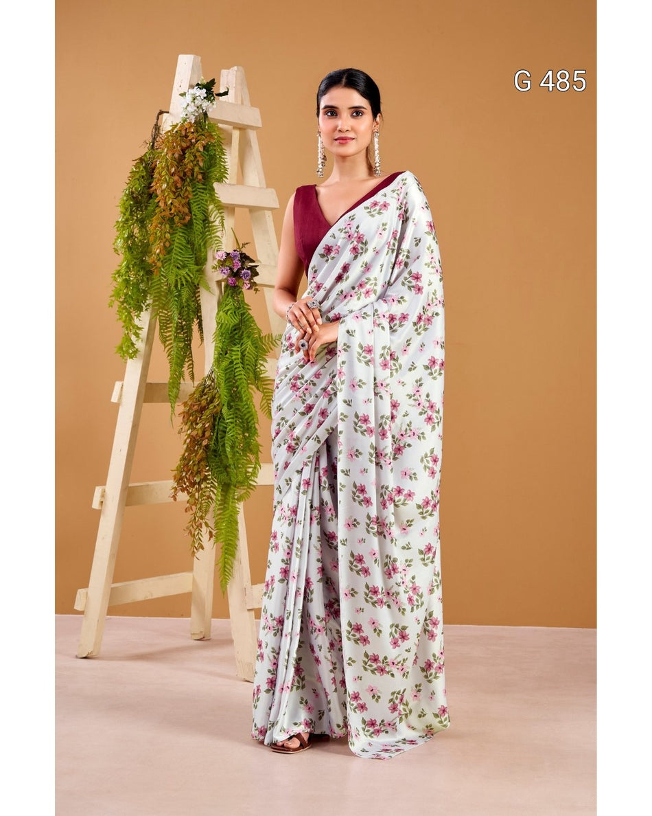 Beautiful Floral Satin Sarees with Elegant Look - G 485