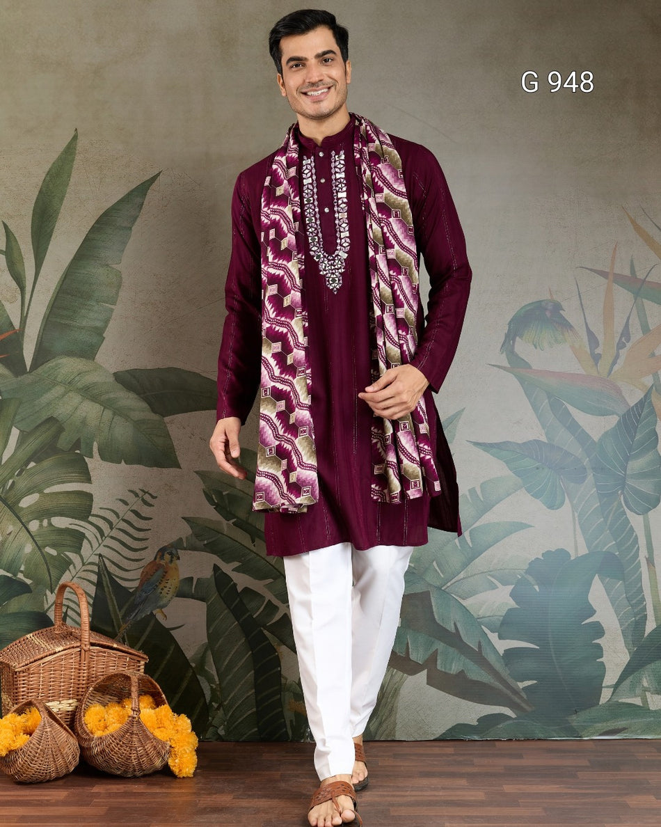 Royal Men's Kurta Dupatta Ensemble - G 948