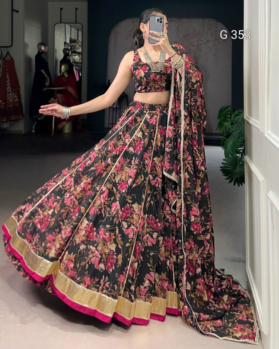 Chiffon Lehenga with Floral & Foil Print – Stitched Set - G353