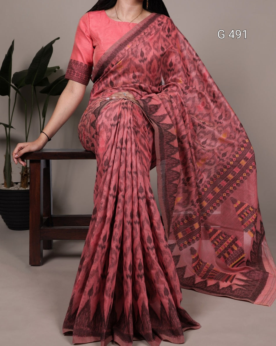 Graceful Poly Cotton Sarees with Daily Wear Appeal - G 491