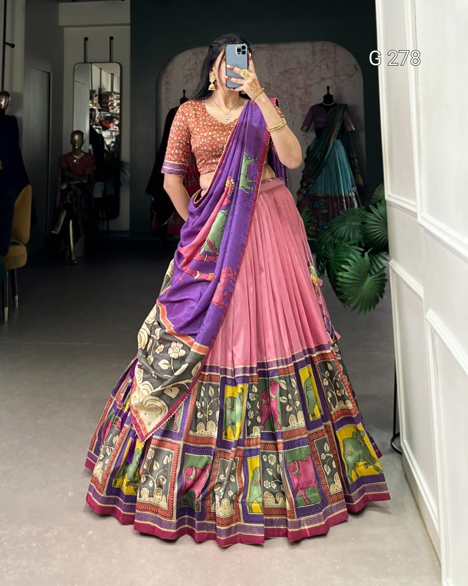 Tasar Silk Lehenga with Kalamkari Print & Gotta Patti Dupatta – G 278
