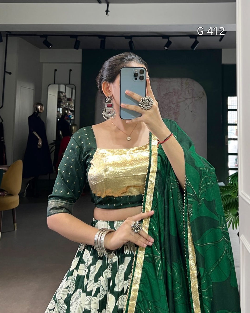 Tasar Silk Lehenga with Foil & Embossed Lace Work – G 412