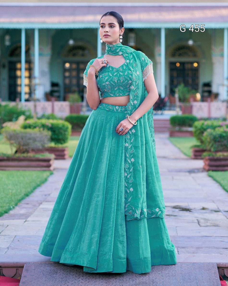 Stylish Lehenga with Intricate Thread and Beads - G 455