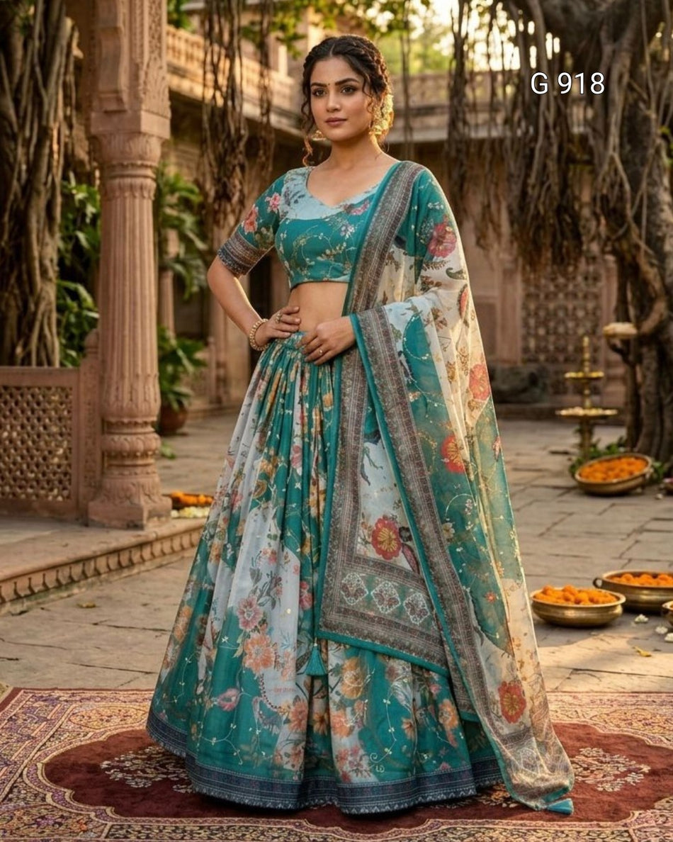 Digital Print Embroidered Lehenga Choli - G 918