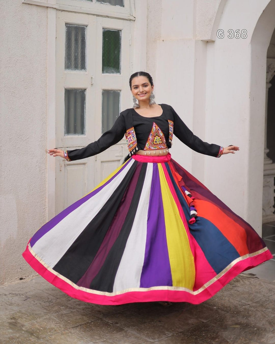 Roman Fabric Lehenga with Lace Work & Gamthi Embroidered Koti – G 368