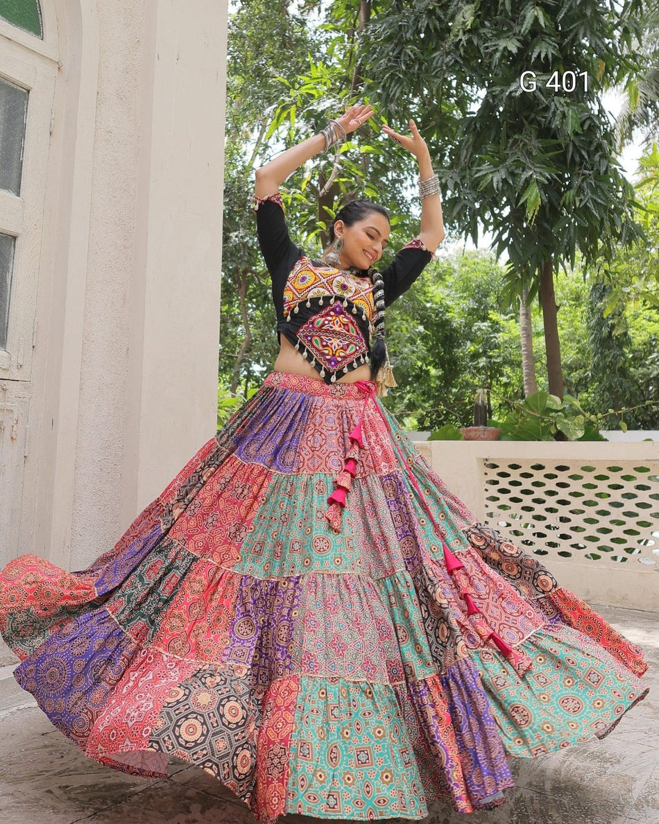 Cotton Printed Lehenga with Kutchi Gamthi Embroidered Top – G 401