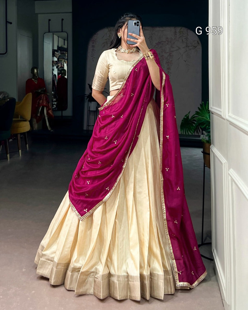 Zari Border Lehenga with Dupatta - G 959