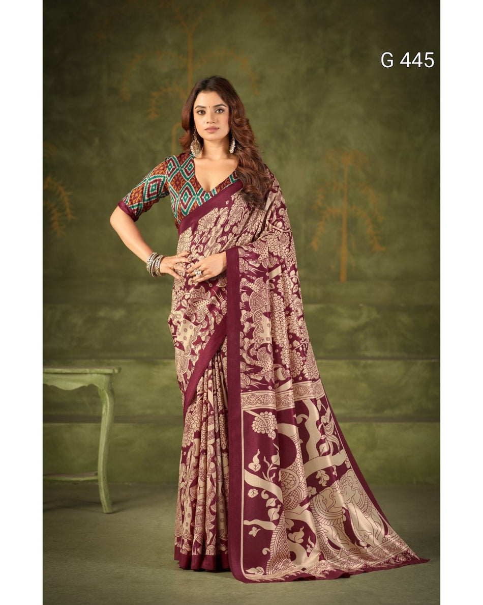Kalamkari Print Tasar Sarees with Stylish Blouse - G 445