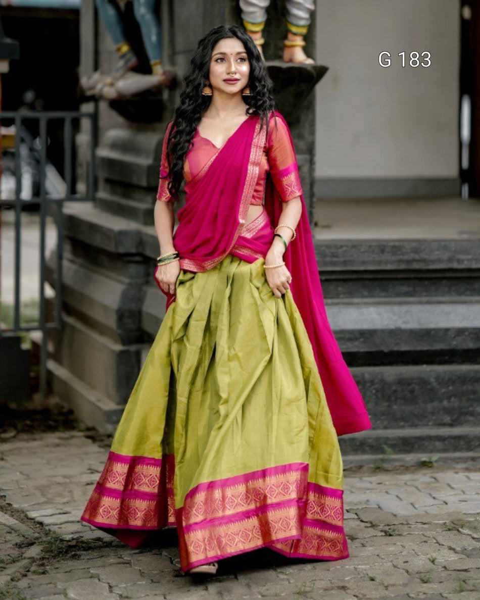Pista Kanchipuram Lehenga with Zari Weaving Work & Lace Border Dupatta – G 183